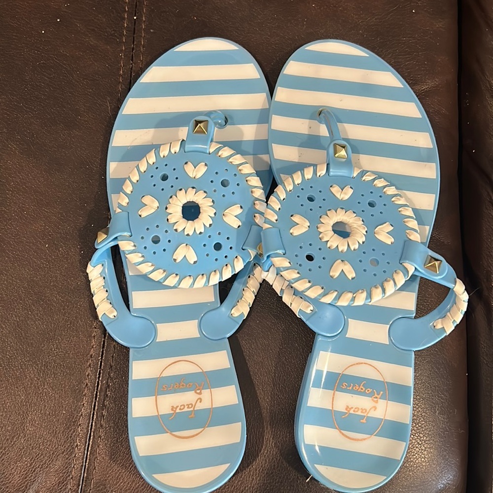 Jack Rogers Striped Georgica French Blue and White Jelly Sandals Size 6